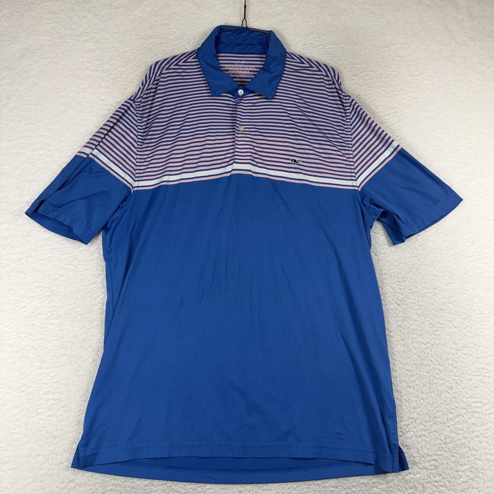 Vineyard Vines Performance Golf Polo Shirt Stripe Pink Mens Large Stretch Preppy